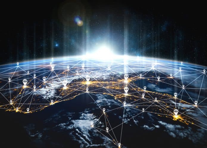 Ilustração da internet representada no mundo