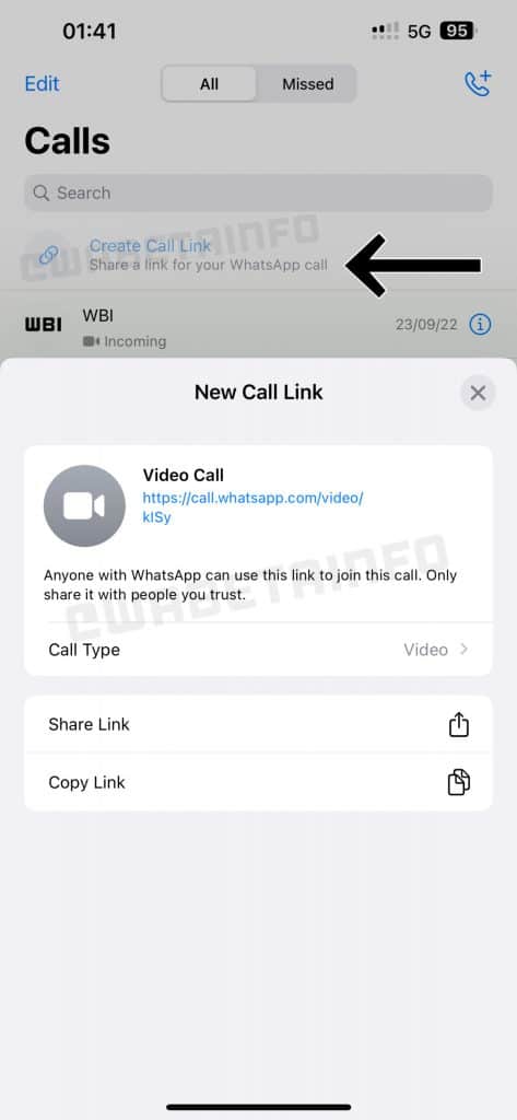 Novo recurso de link em chamadas