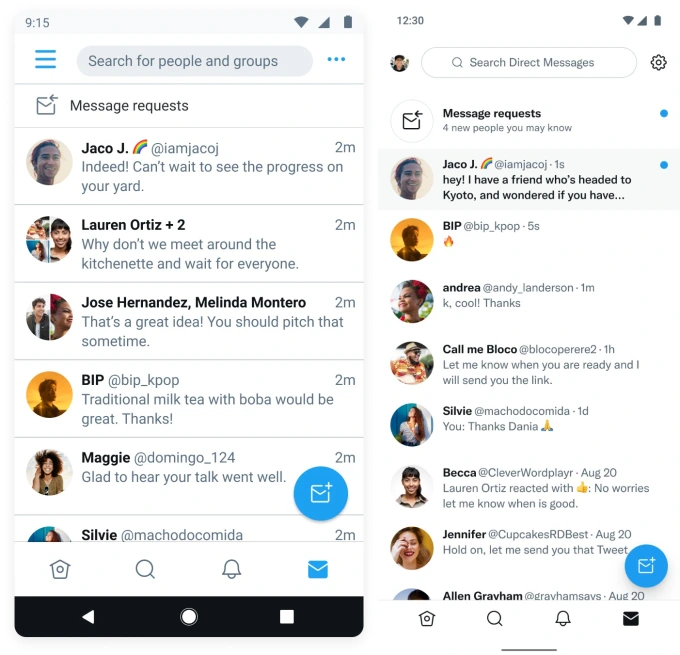 antes e depois DM Twitter