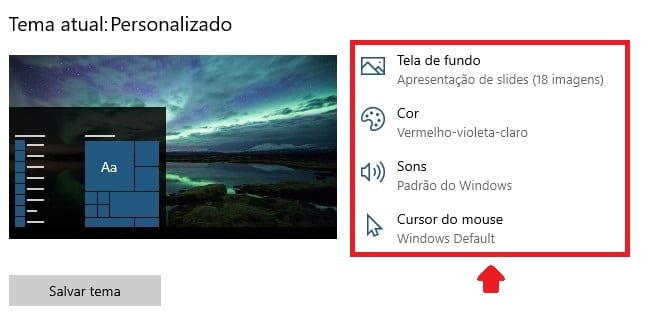 Personalizar os temas do Windows 10