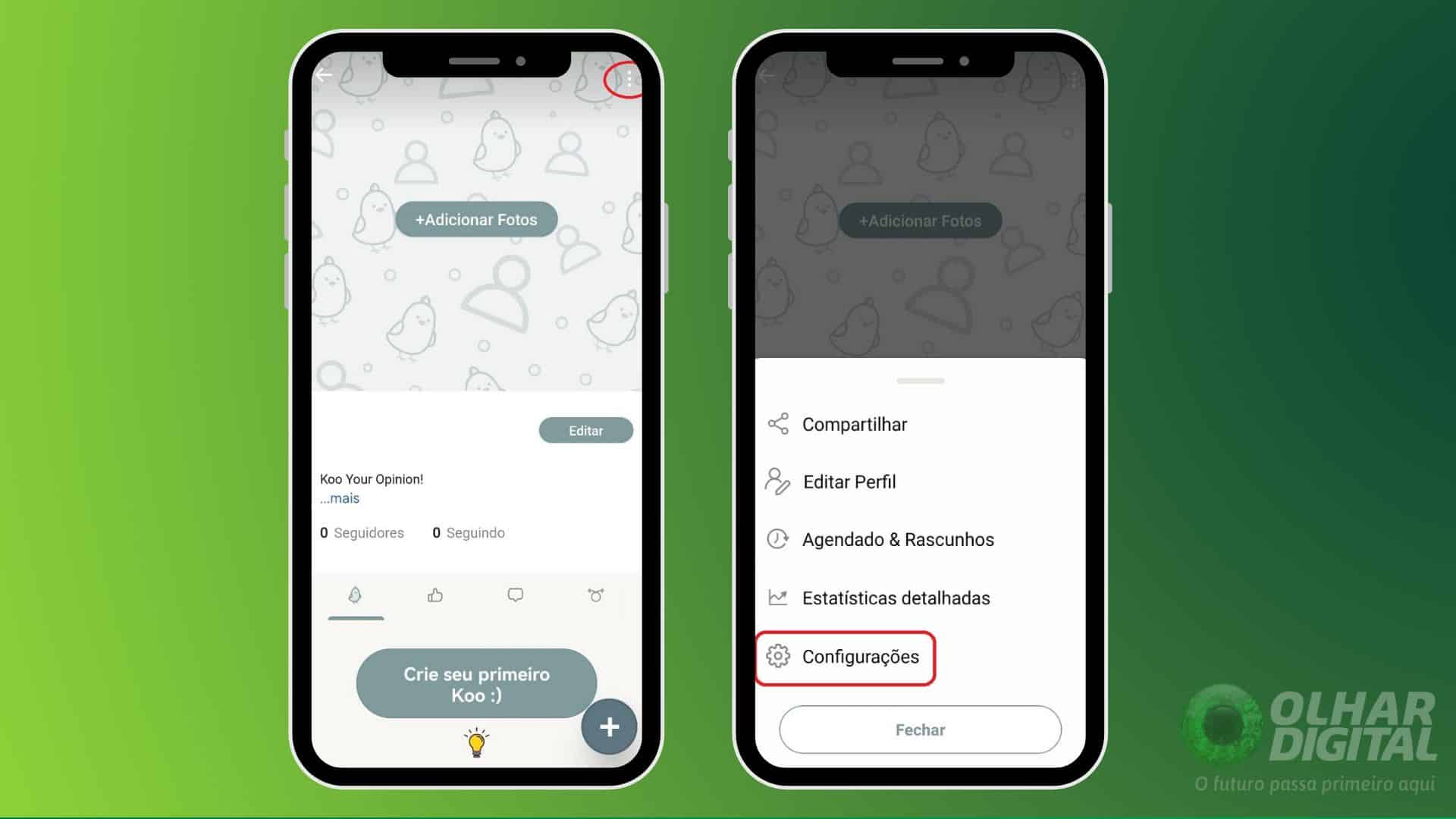 Excluir conta Koo App