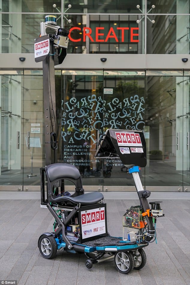 Researchers in Singapore believe a self-driving scooter (pictured) could help to reduce collisions caused by people using their smartphones while walking