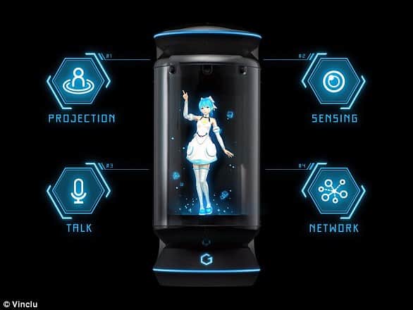 The entire structure weighs 11 pounds and is equip with a stereo speaker, camera, microphone, tracking sensors, temperature and humidity seniors and light sensors. Not only does she use the sensors to detect her owner, but Aizuma has the ability to control lighting and home appliances inside the house