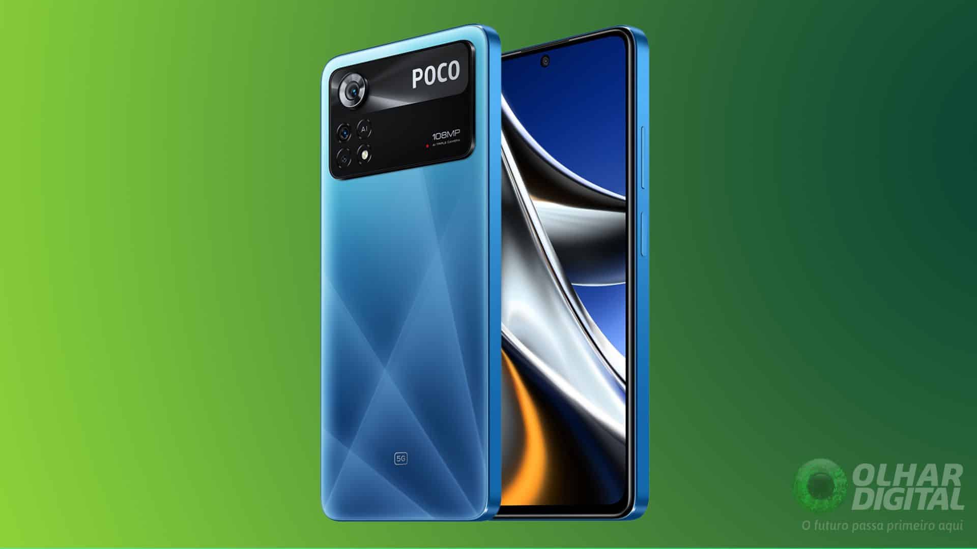 Parte frontal e traseira do smartphone Xiaomi Poco X4 Pro 5G