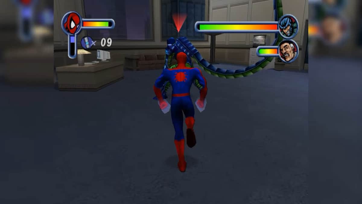 Spider-Man running at Scorpion in Spider-Man 2000