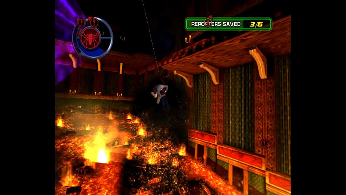 Spider-Man saving a reporter from Mysterio in Spider-Man 2