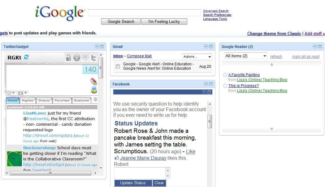 iGoogle, a personalized homepage, was shut down in 2013. Created in 2005, iGoogle allowed users to customize their homepage with widgets. Google said iGoogle wasn't needed as much anymore since apps could run on Chrome and Android.