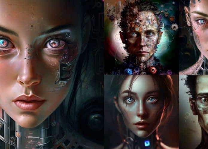 Imagens geradas com o prompt “autorretrato de uma Inteligência Artificial”