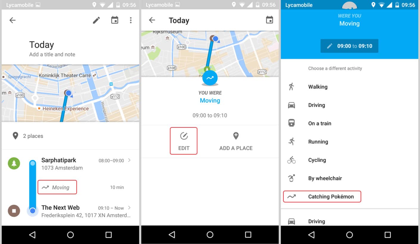 pokemon go google maps timeline activity