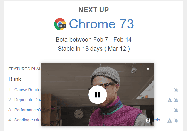 Picture-in-picture on Google Chrome 73