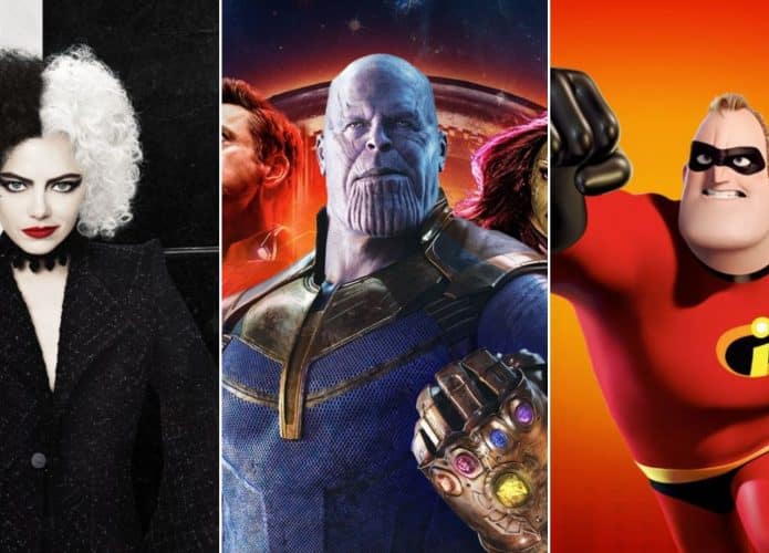 Montagem com postes de filmes de ação na Disney+