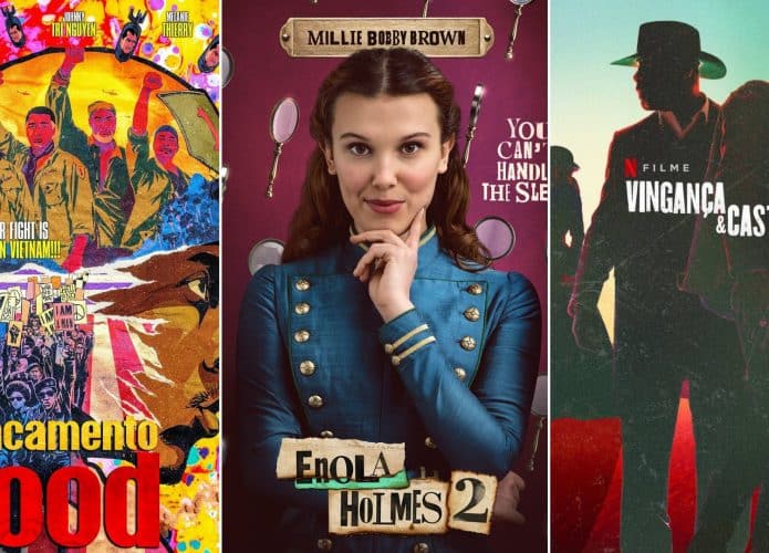 Montagem com postes de filmes de ação da Netflix