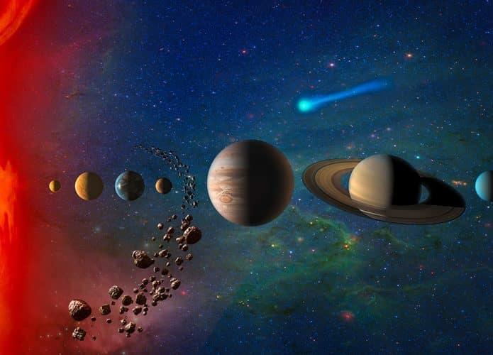 Montagem com planetas do Sistema Solar
