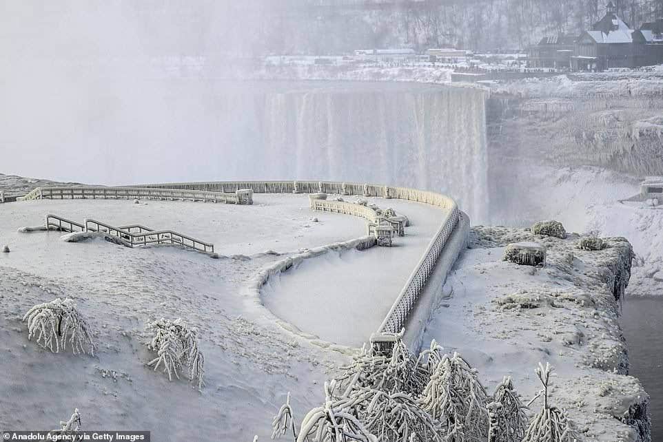 Cataratas do Niágara congeladas [Imagem: Reprodução Pratap Potlur / Twitter]i