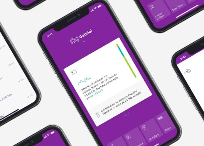 Montagem de celulares com aplicativo do Nubank aberto