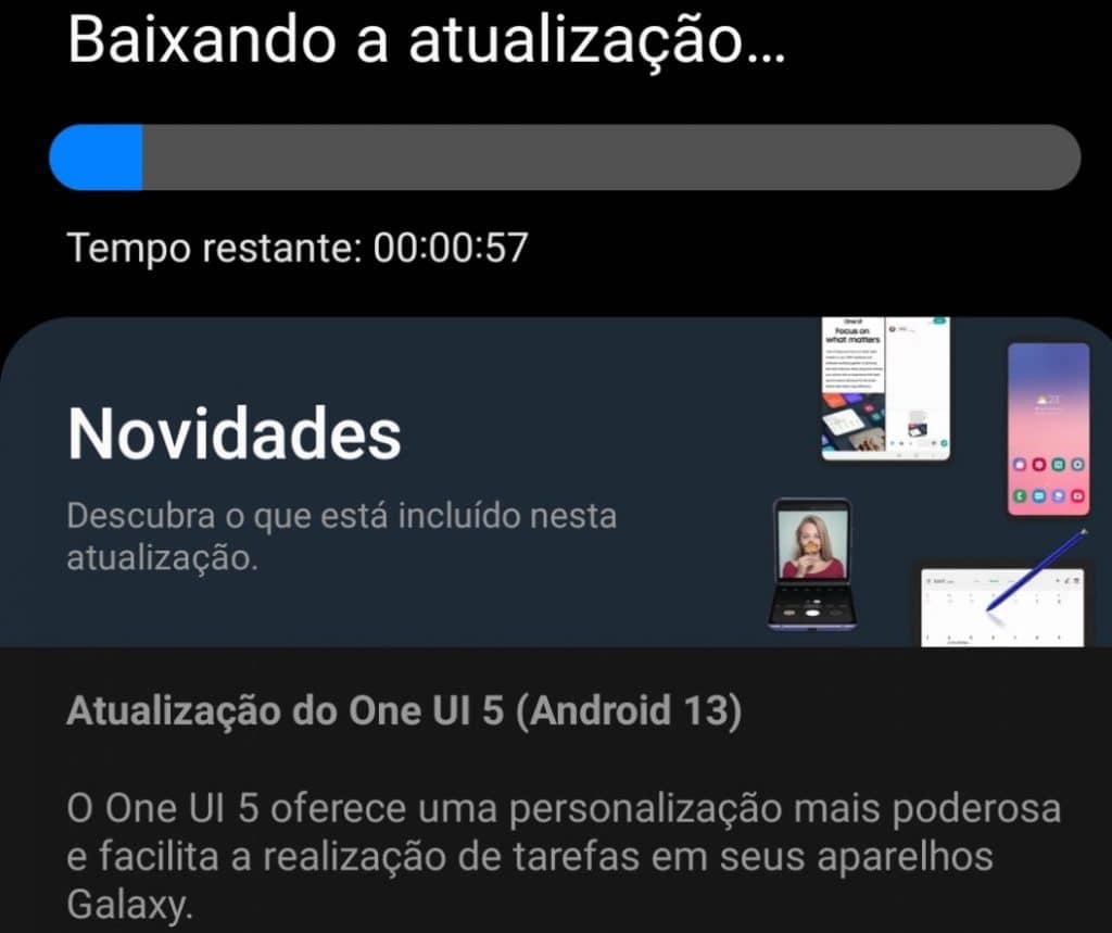 Galaxy Z Flip 3 recebendo Android 13 (Imagem: reprodução)