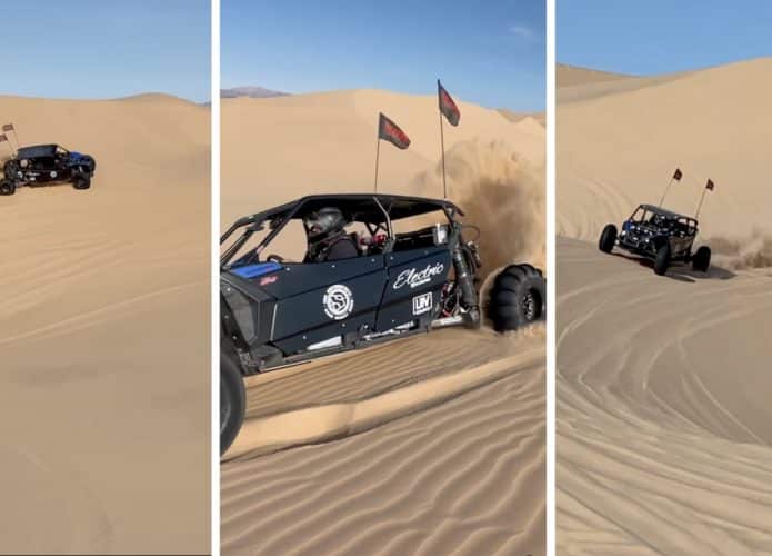 Buggy elétrico com motor de Tesla Model 3 encara dunas com silêncio e determinação