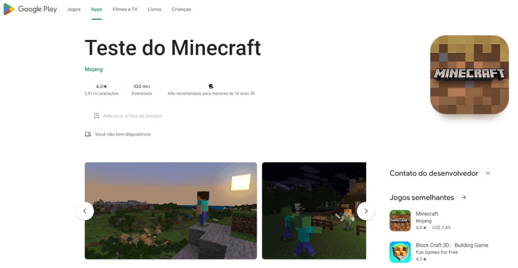 Teste do Minecraft