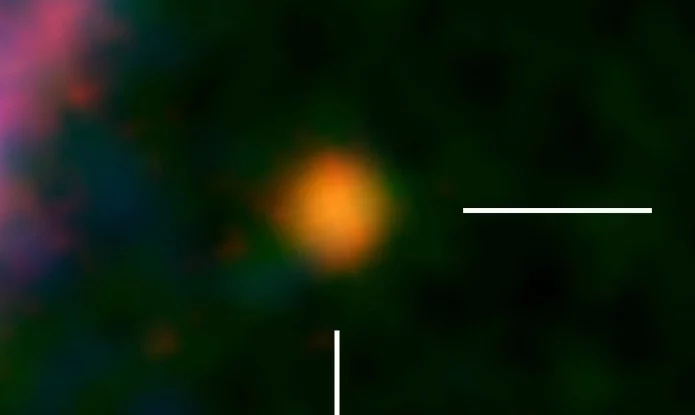 Galáxia mais distante já encontrada. (Credito: NASA/ESA/CSA/T. Treu, UCLA/NAOJ/T. Bakx, Nagoya U)
