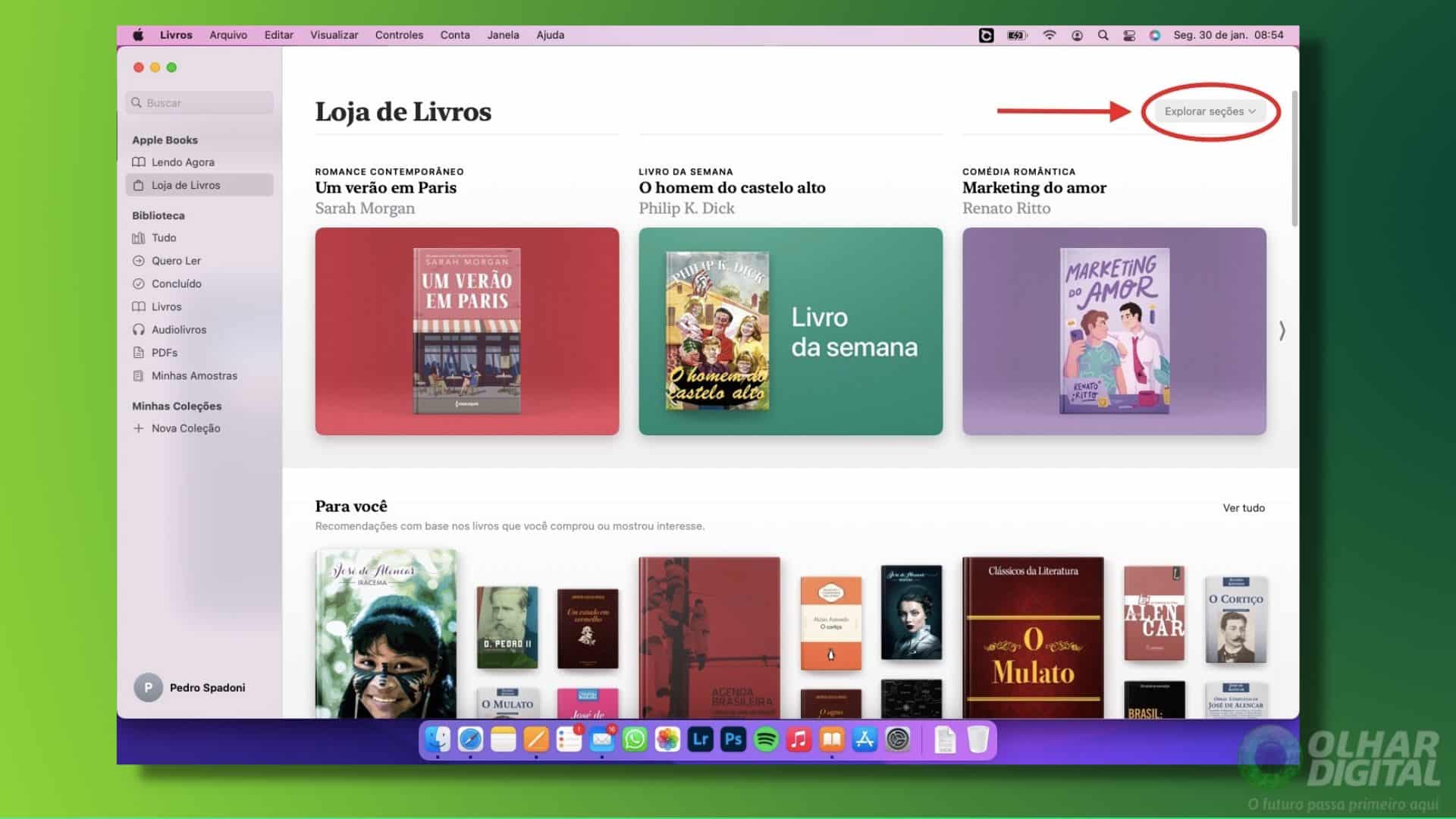 Tela da Loja de Livros, no Apple Livros, num Mac