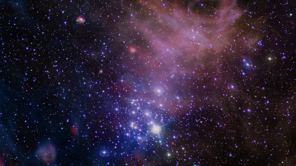 Aglomerado de estrelas NGC 3293. (Crédito da imagem: NASA/CXC/Penn State Univ./K. Getman et al.; Infravermelho: ESA/NASA JPL-Caltech/Herschel Space Observatory/JPL/IPAC; NASA JPL-Caltech/SSC/Spitzer Space Telescope; Óptico: MPG/ESO/G. Beccari)