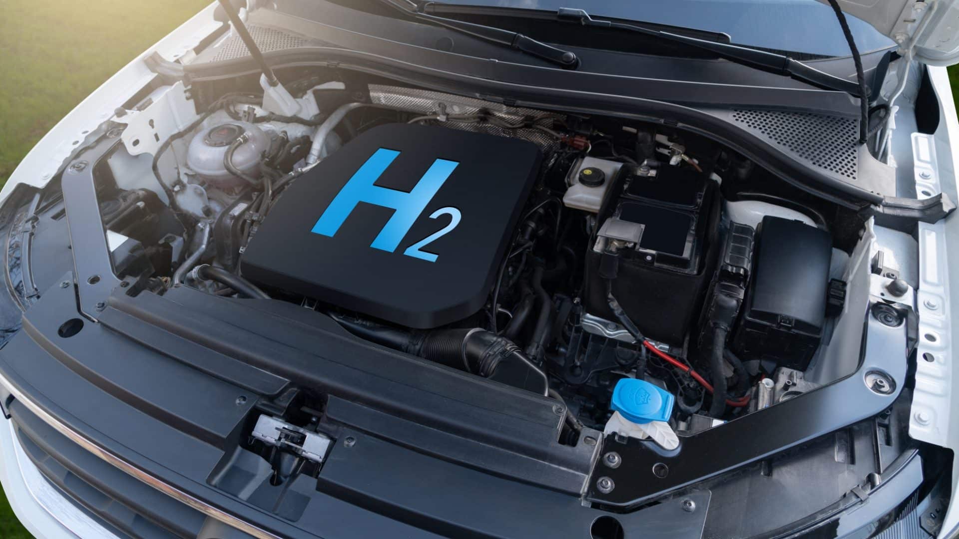Motor de carro com o símbolo H2, forma molecular formada através da ligação covalente entre dois átomos de hidrogênio
