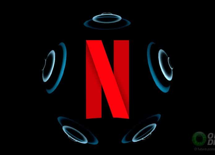 Ícone da Netflix cercado de ondas sonoras do áudio espacial