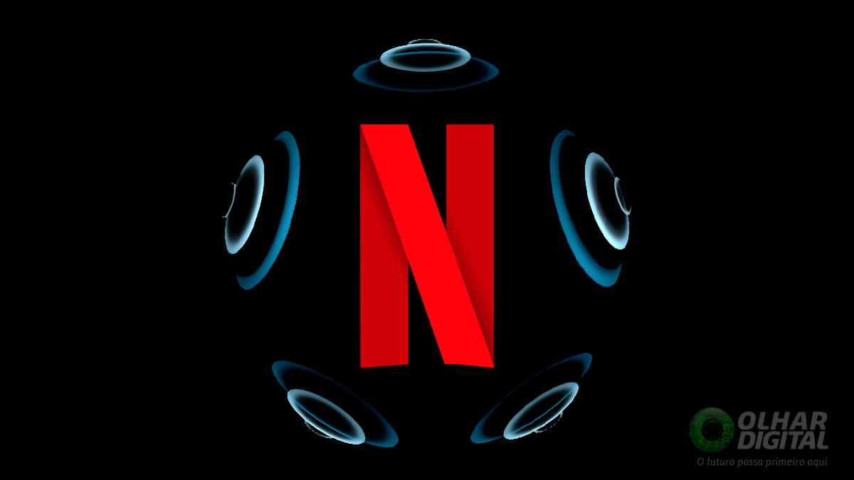 Ícone da Netflix cercado de ondas sonoras do áudio espacial