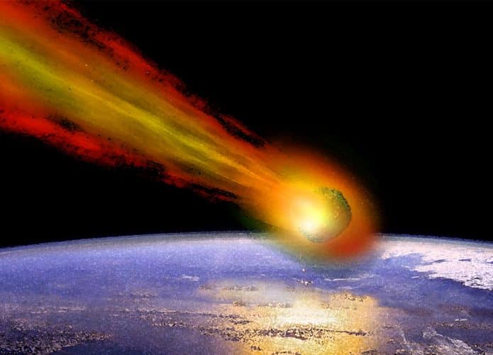 Ilustração de meteoro passando pela Terra