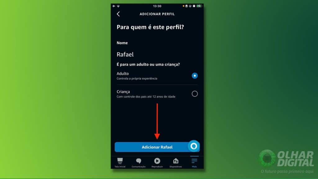 Telas do aplicativo da Alexa num iPhone