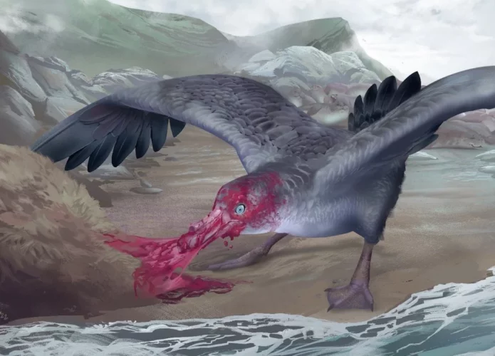 Representação do petrel gigante Macronectes tinae (Credito: Simone Giovanardi, © Te Papa sob CC-BY 4.0)
