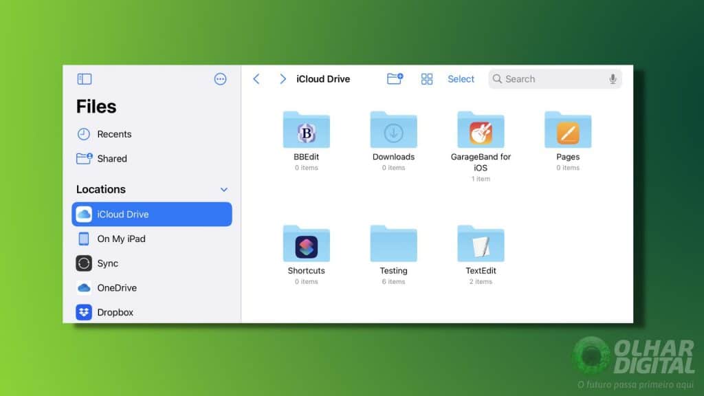 Tela do iCloud Drive