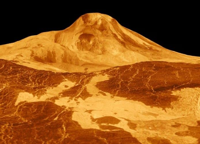 Uma imagem 3D de Maat Mons, o maior vulcão de Vênus.