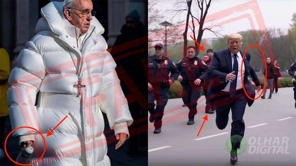 Fotos falsas criadas por IA do Papa Francisco e de Donald Trump