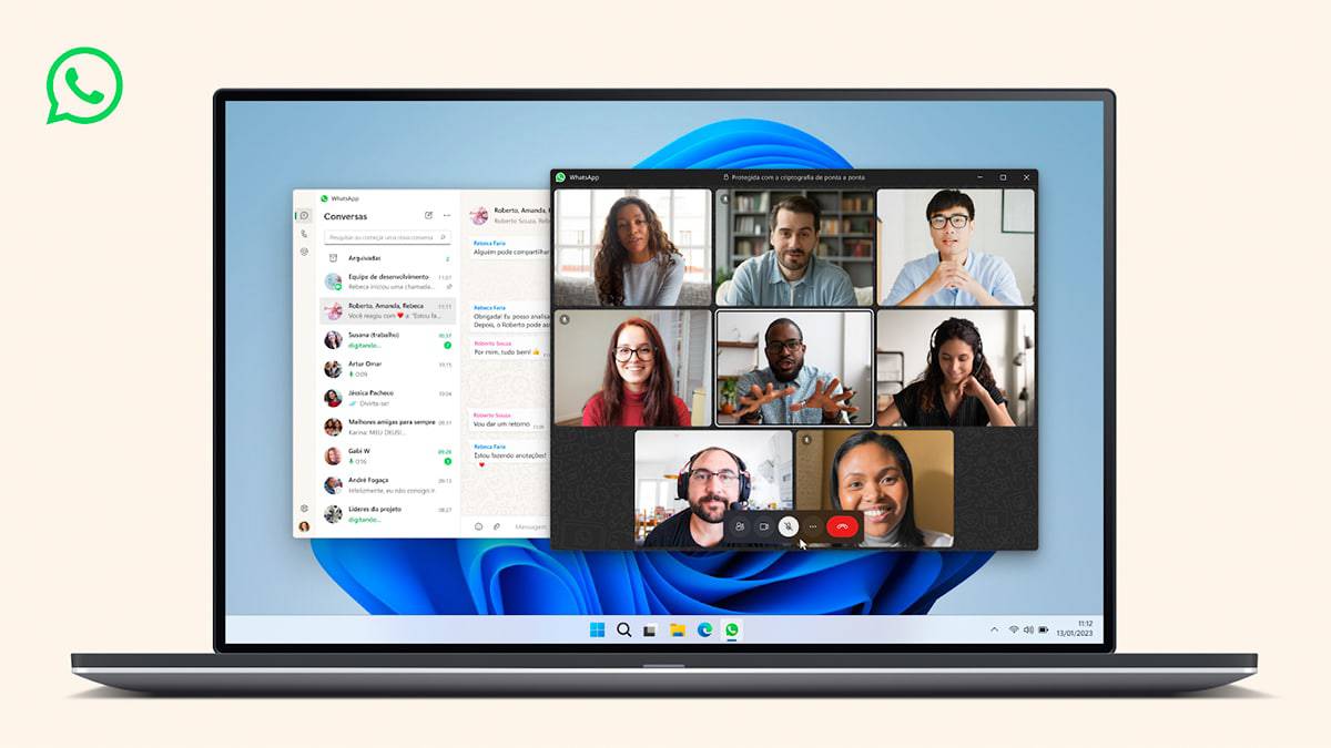 WhatsApp aberto num notebook com Windows