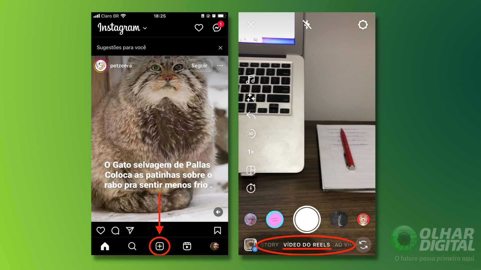 Telas de criação do Instagram