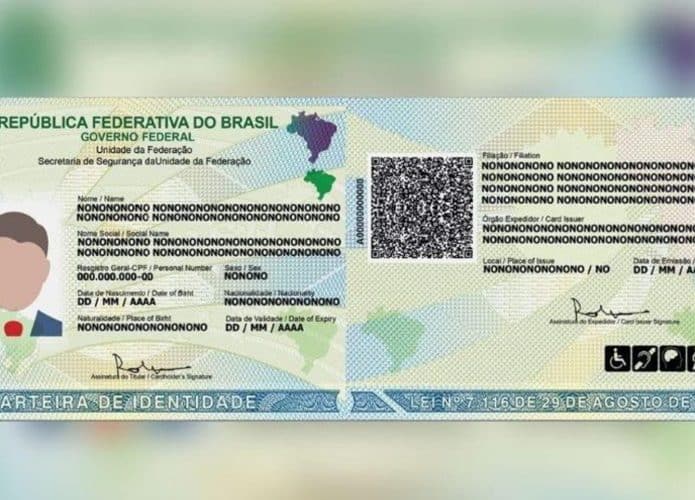 Modelo da nova CIN (Carteira de Identidade Nacional), que vai substituir RG