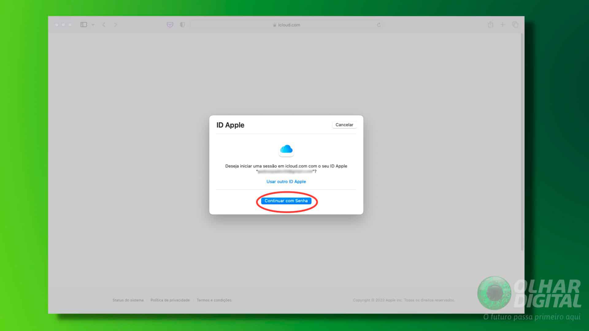 Tela de login do iCloud no navegador