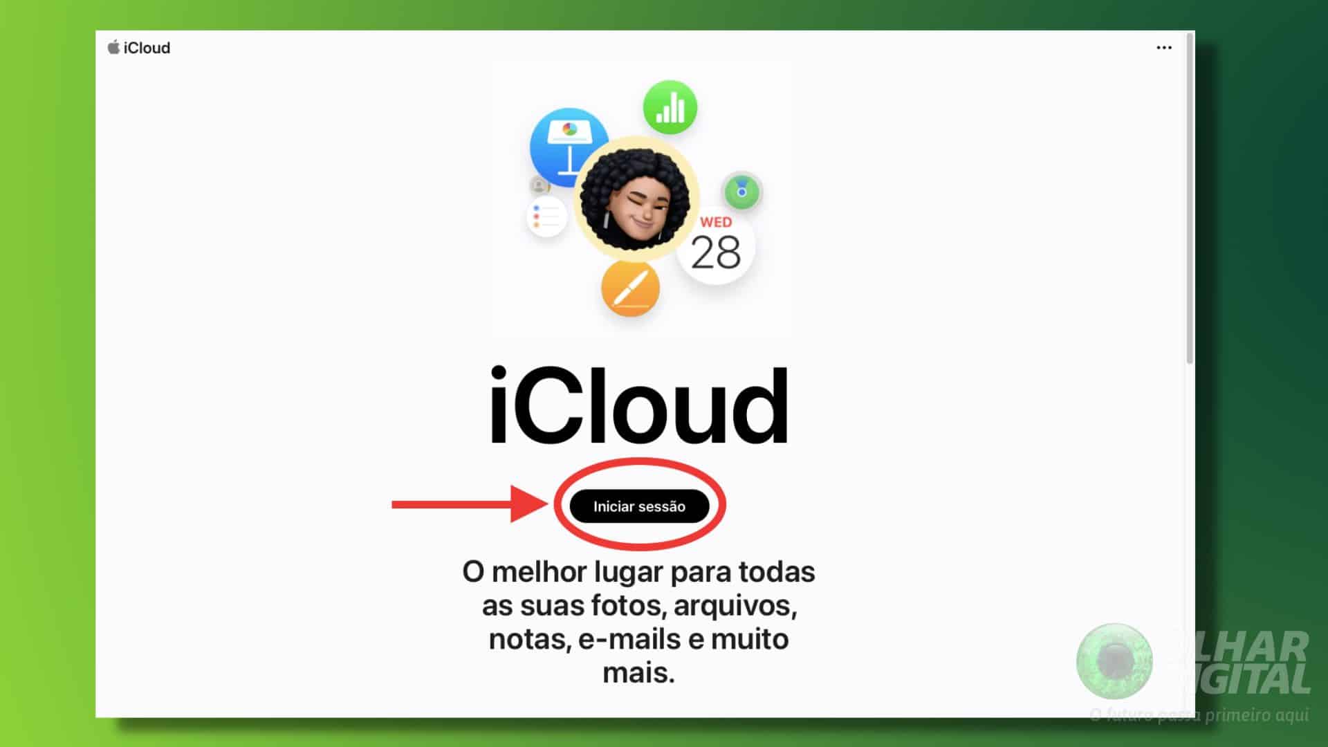 Tela de login do iCloud no navegador