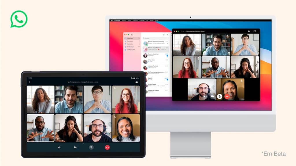 WhatsApp aberto em Mac e tablet com Android