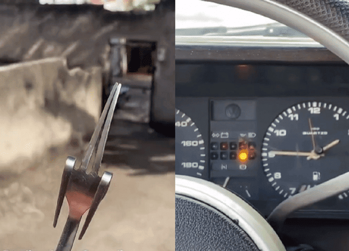 Homem usa garfo para ligar carro