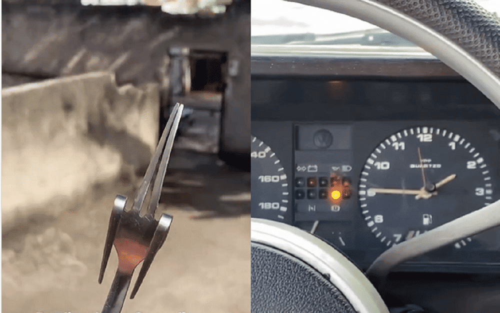 Homem usa garfo para ligar carro