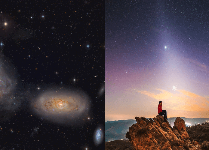 Encontro de galáxias e luz zodiacal nas imagens astronômicas da semana