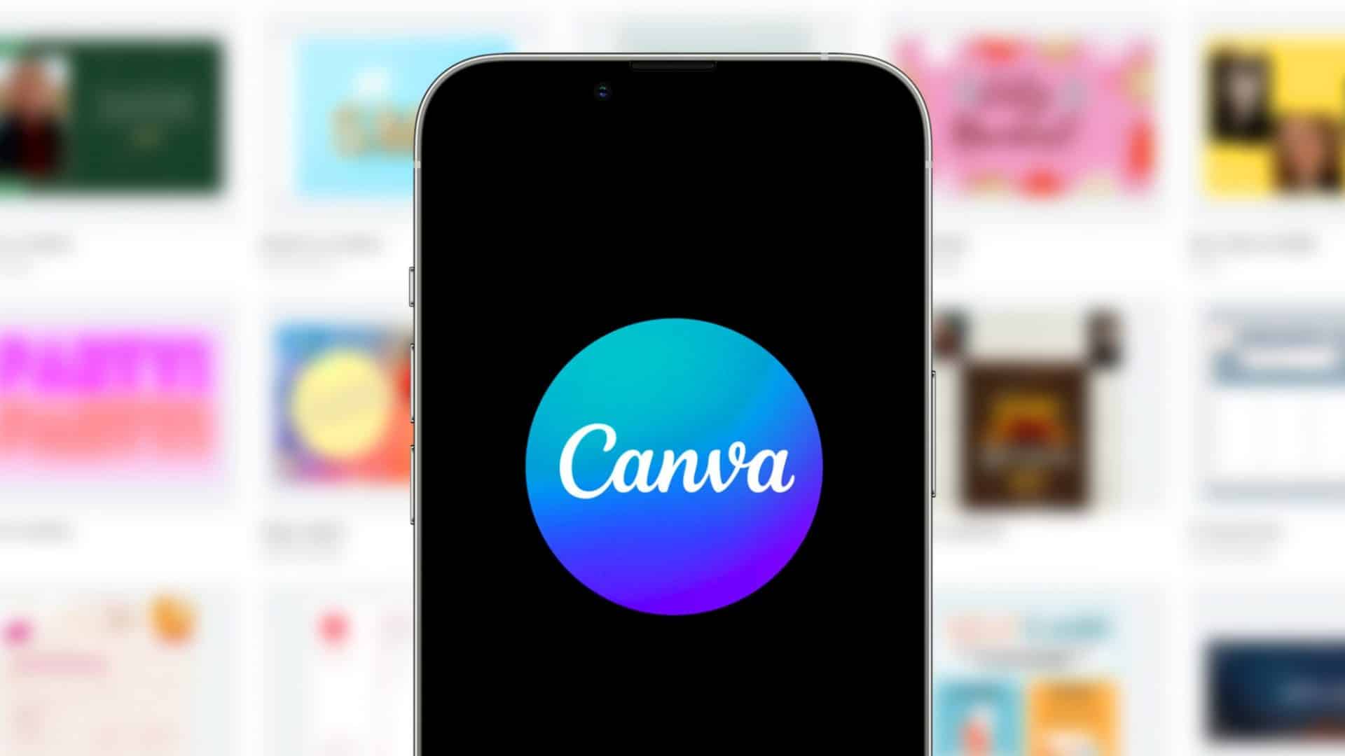 Celular com logotipo do Canva na tela, um site com diversas ferramentas de design gráfico