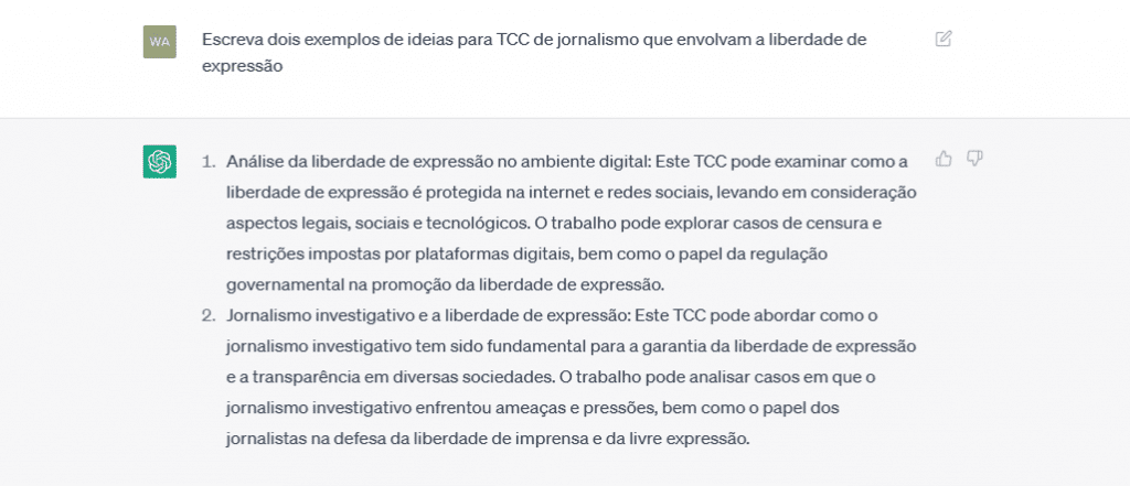 1 - chatgpt com ideias sobre tcc de jornalismo