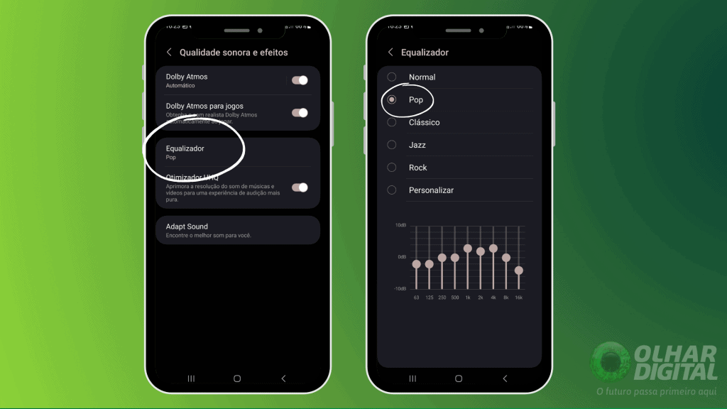 Tela mostrando a opção equalizador