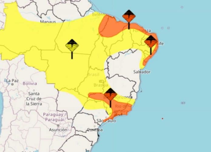 alerta laranja do Inmet na Páscoa