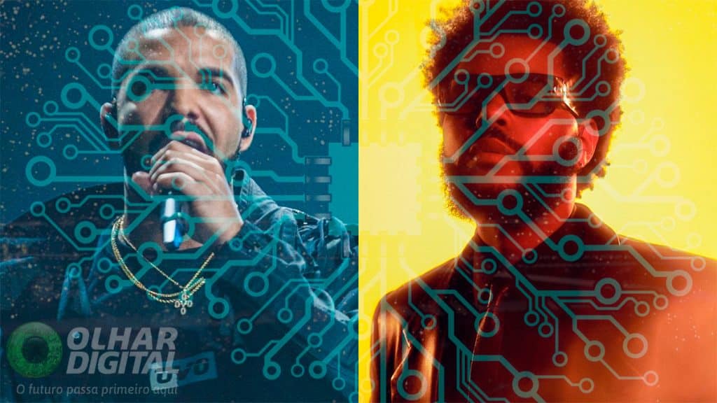 Drake e The Weeknd com ilustração de IA por cima
