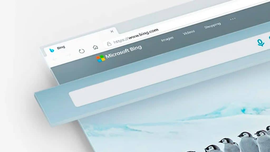 Montagem com barra de pesquisa do Bing saindo do navegador Edge