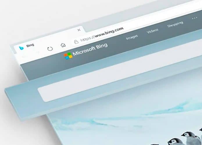 Montagem com barra de pesquisa do Bing saindo do navegador Edge